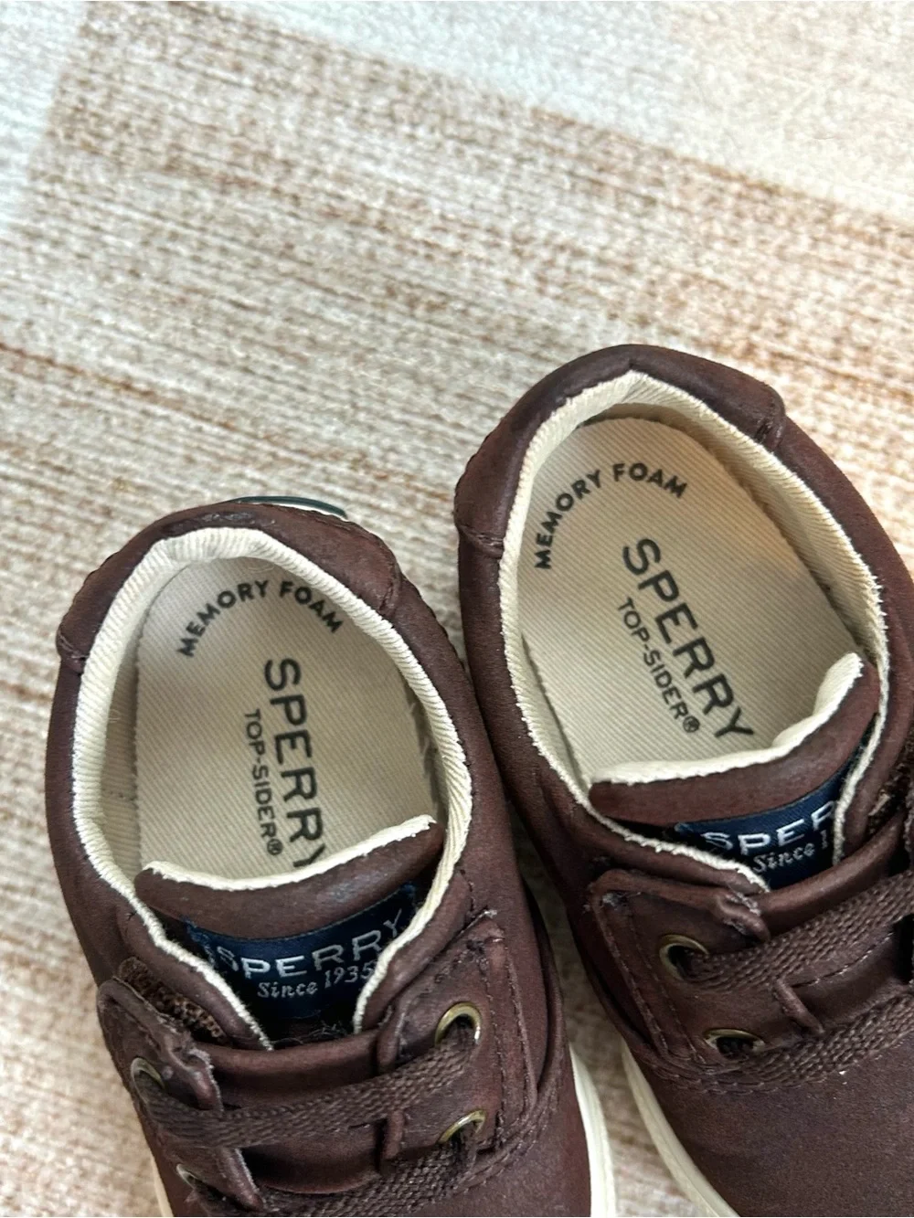 Sperry Striper II Crib Jr. Baby Kids Memory Foam Brown Shoes Sneakers